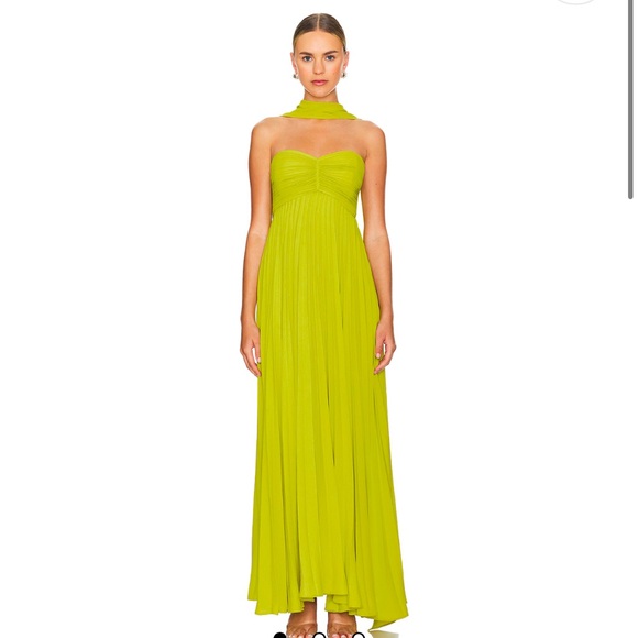 Delfi Daphne Dress. Chartreuse with scarf. - Picture 1 of 4
